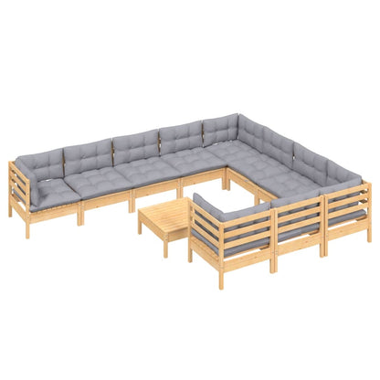 11 Piece Patio Lounge Set with Gray Cushions Pinewood