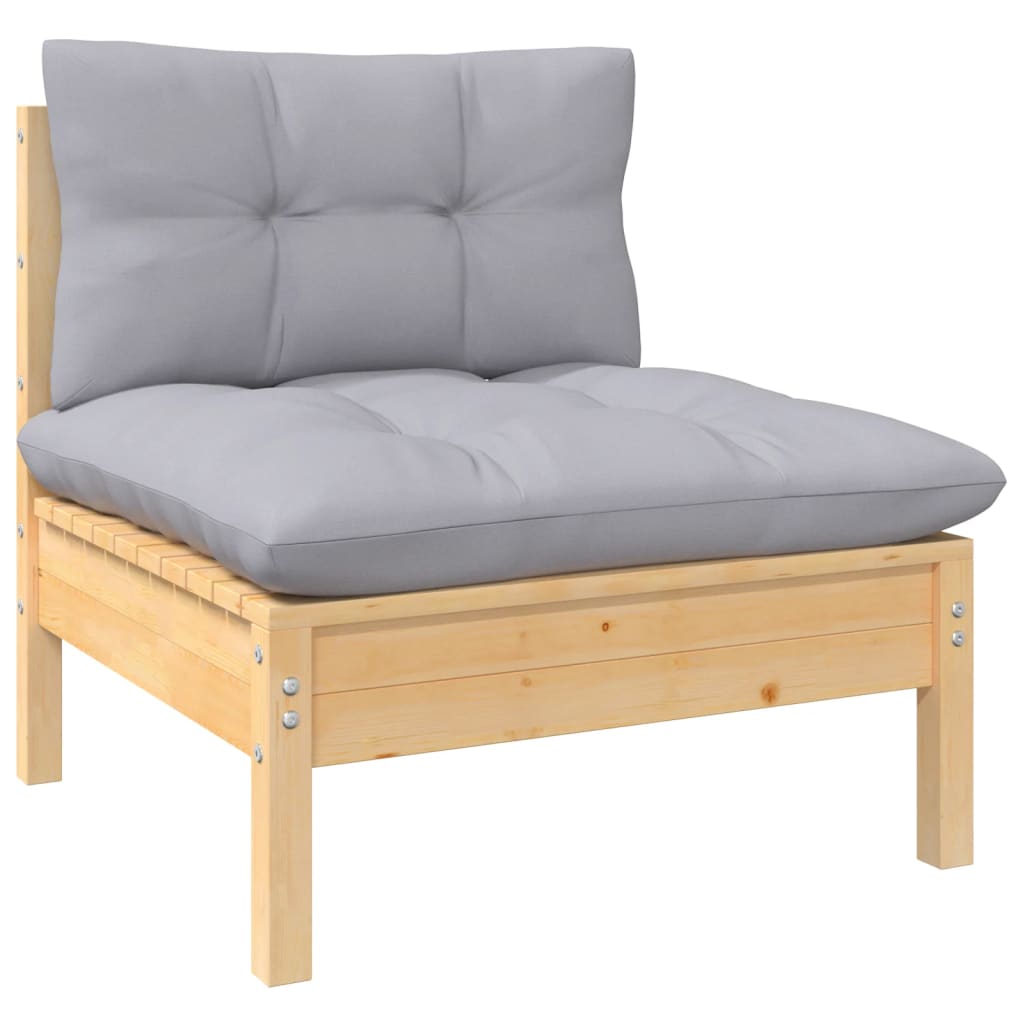 11 Piece Patio Lounge Set with Gray Cushions Pinewood