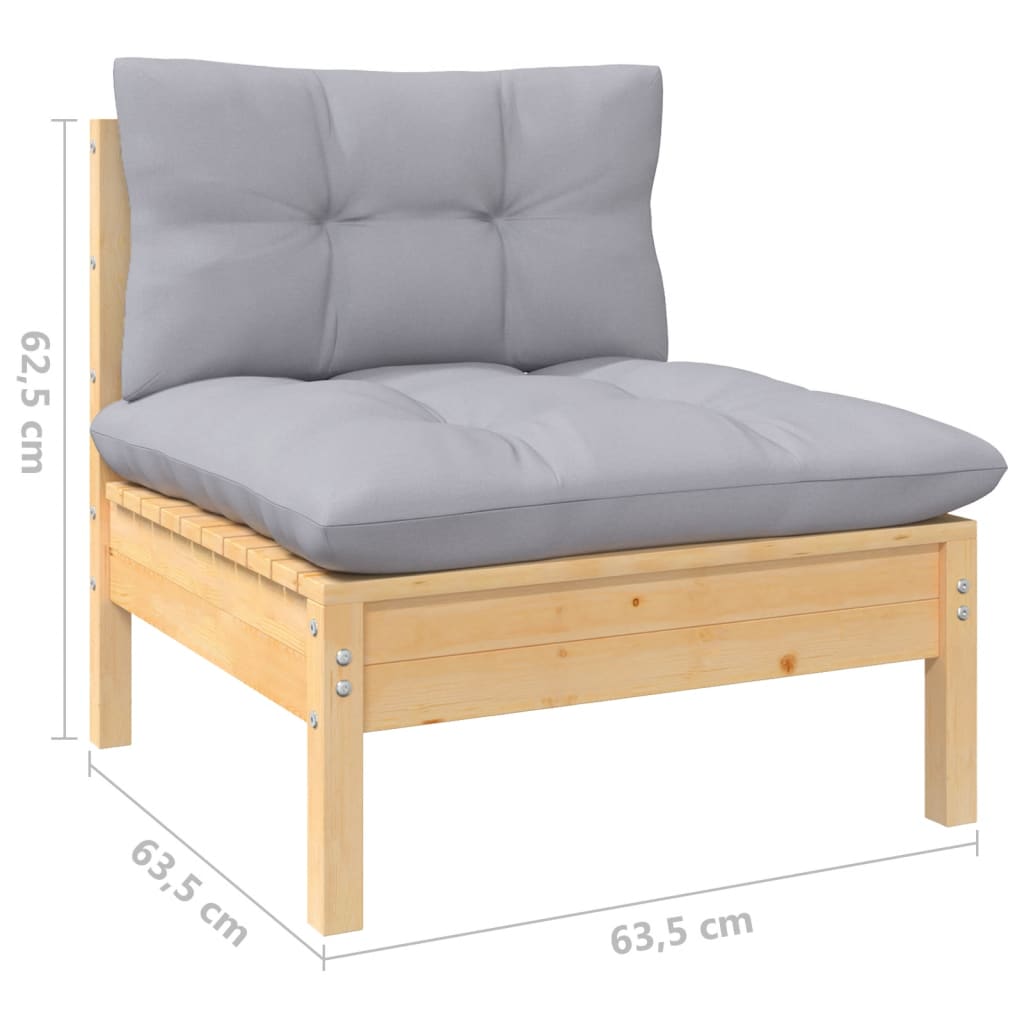 11 Piece Patio Lounge Set with Gray Cushions Pinewood