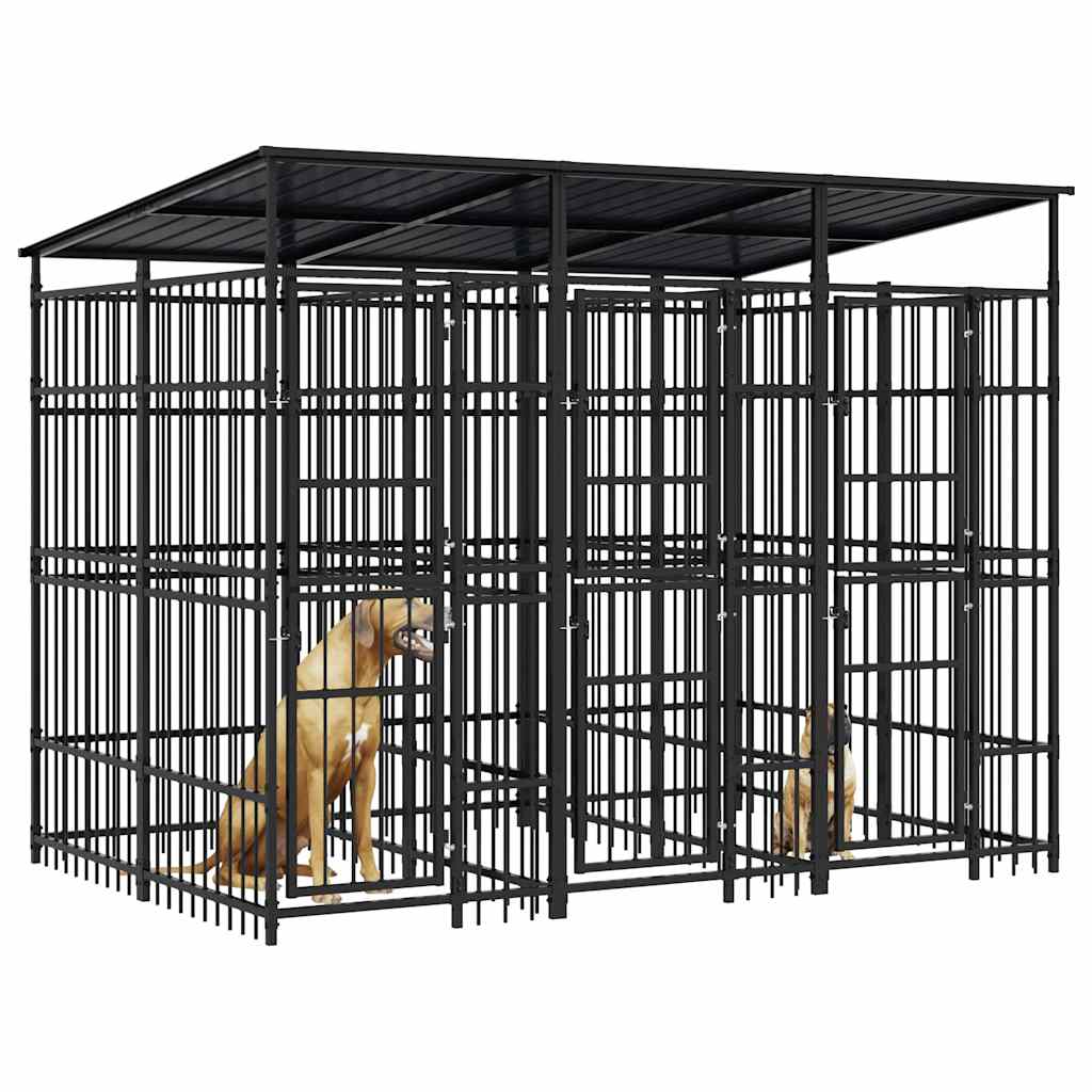 Outdoor Dog Kennel with Roof Steel 59.5 ft²