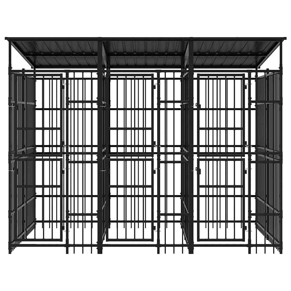 Outdoor Dog Kennel with Roof Steel 59.5 ft²
