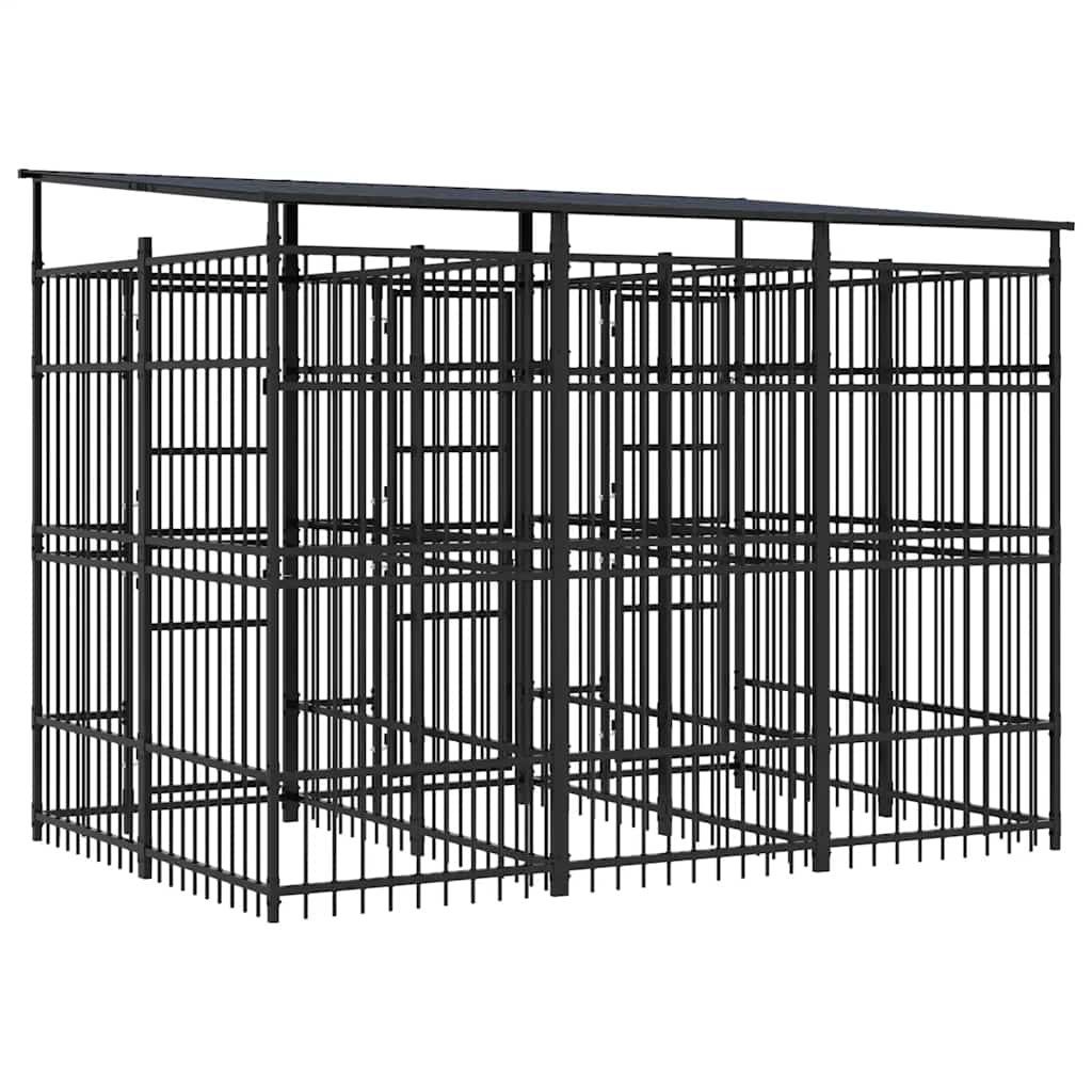 Outdoor Dog Kennel with Roof Steel 59.5 ft²