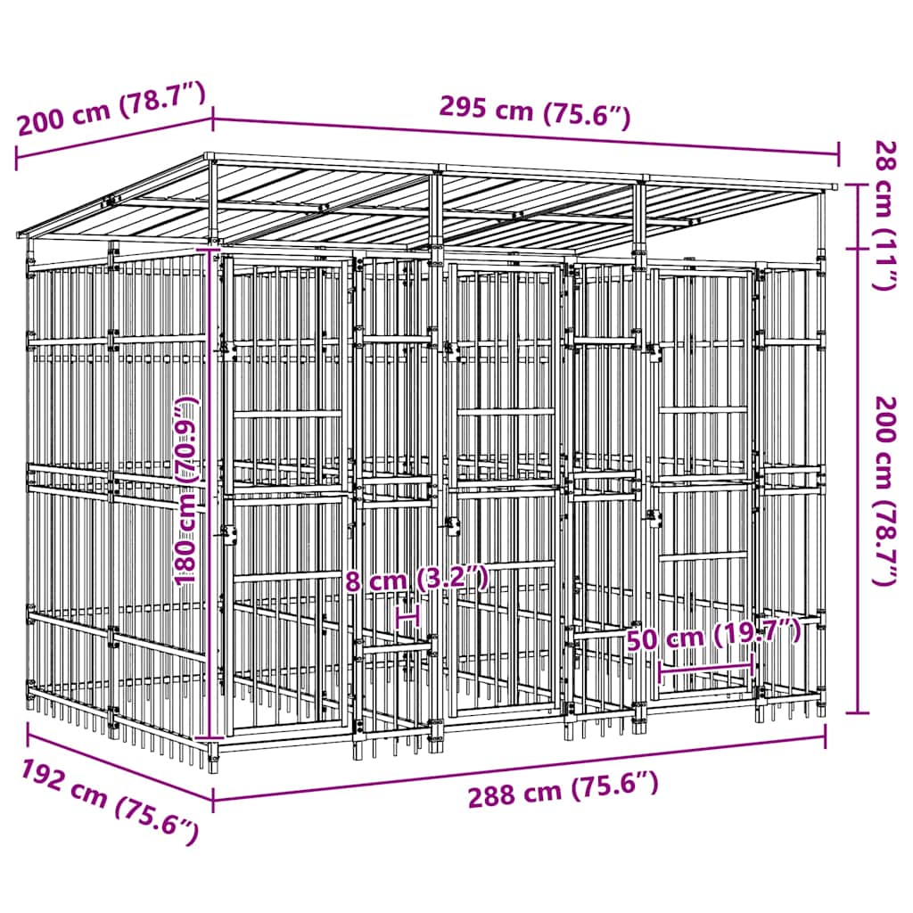 Outdoor Dog Kennel with Roof Steel 59.5 ft²