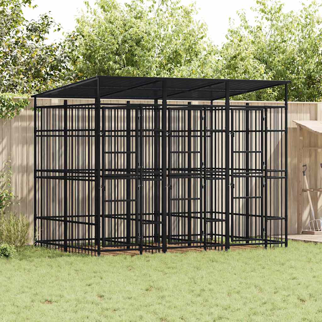 Outdoor Dog Kennel with Roof Steel 59.5 ft²