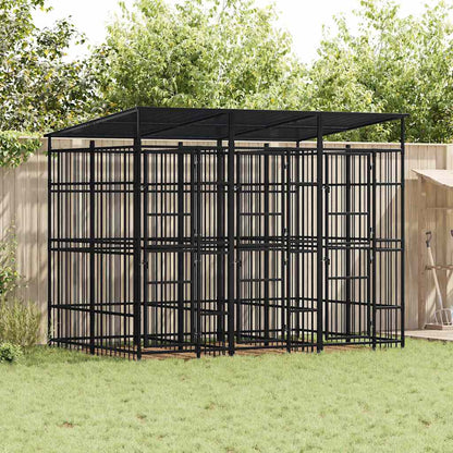 Outdoor Dog Kennel with Roof Steel 59.5 ft²