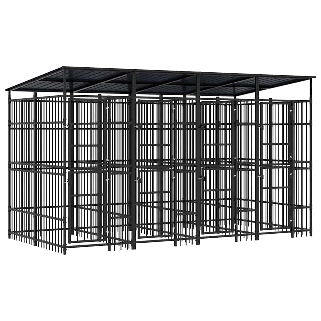 Outdoor Dog Kennel with Roof Steel 79.3 ft²