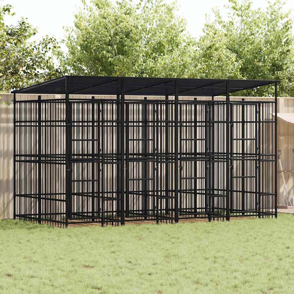 Outdoor Dog Kennel with Roof Steel 79.3 ft²