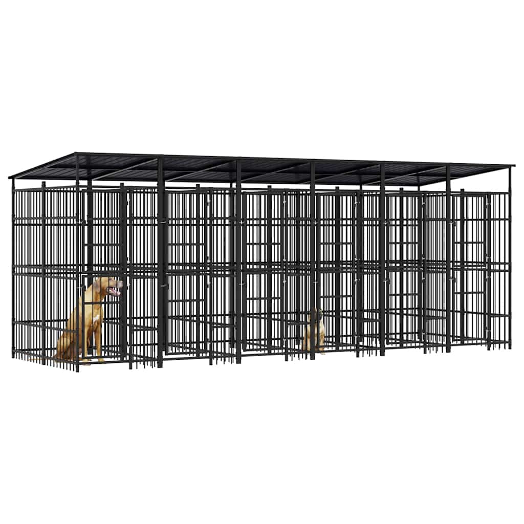 Outdoor Dog Kennel with Roof Steel 119 ft²
