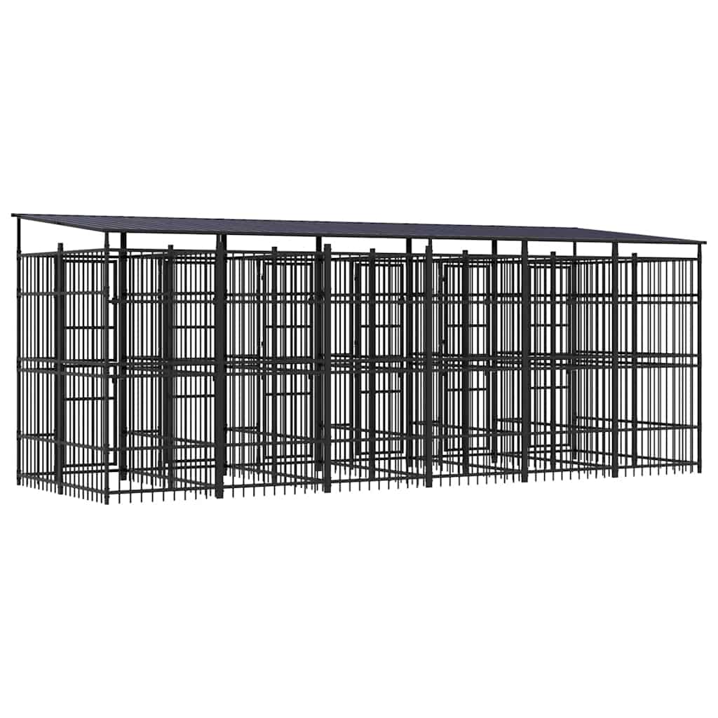 Outdoor Dog Kennel with Roof Steel 119 ft²
