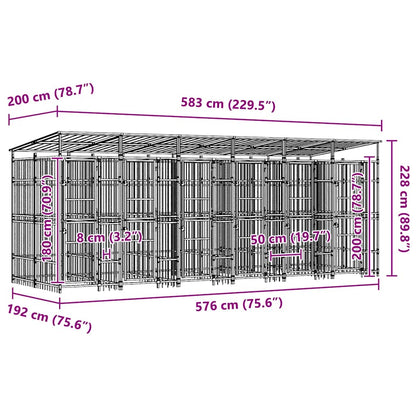 Outdoor Dog Kennel with Roof Steel 119 ft²
