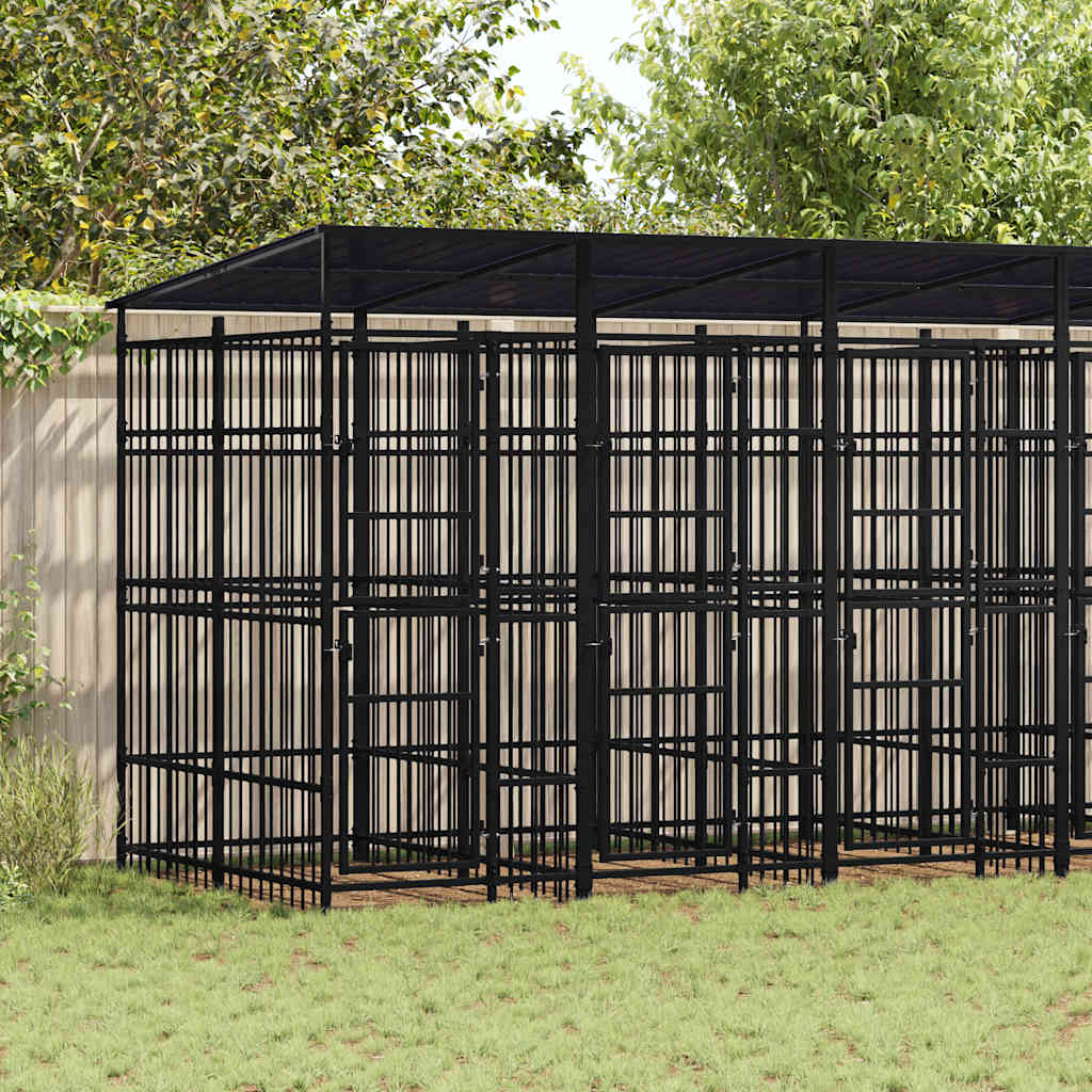 Outdoor Dog Kennel with Roof Steel 119 ft²