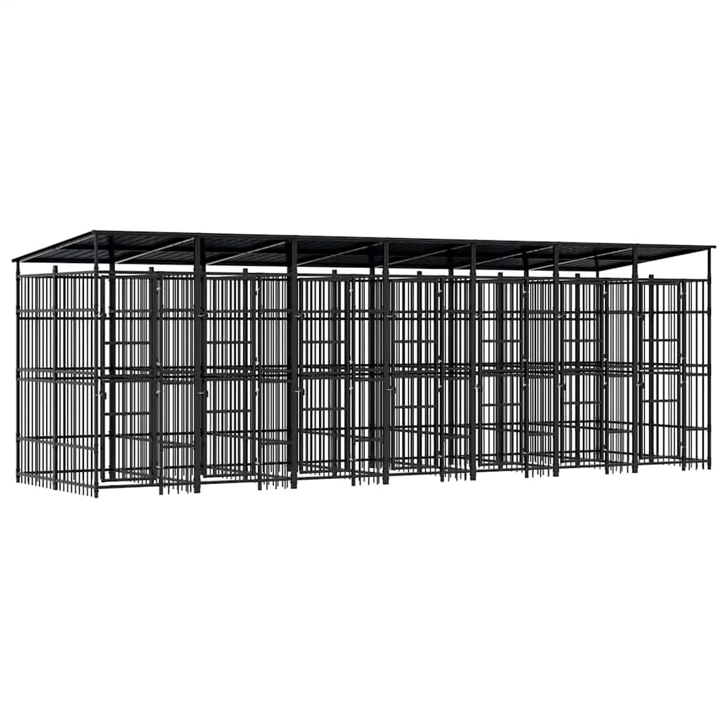 Outdoor Dog Kennel with Roof Steel 138.9 ft²