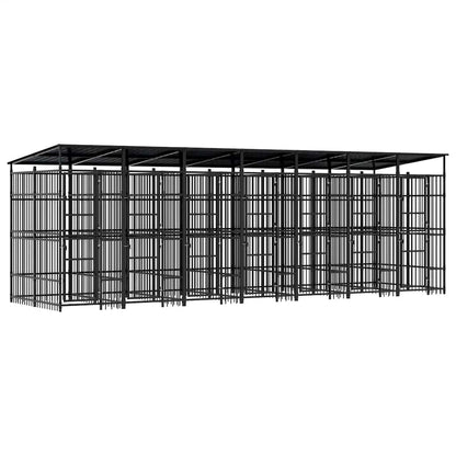 Outdoor Dog Kennel with Roof Steel 138.9 ft²