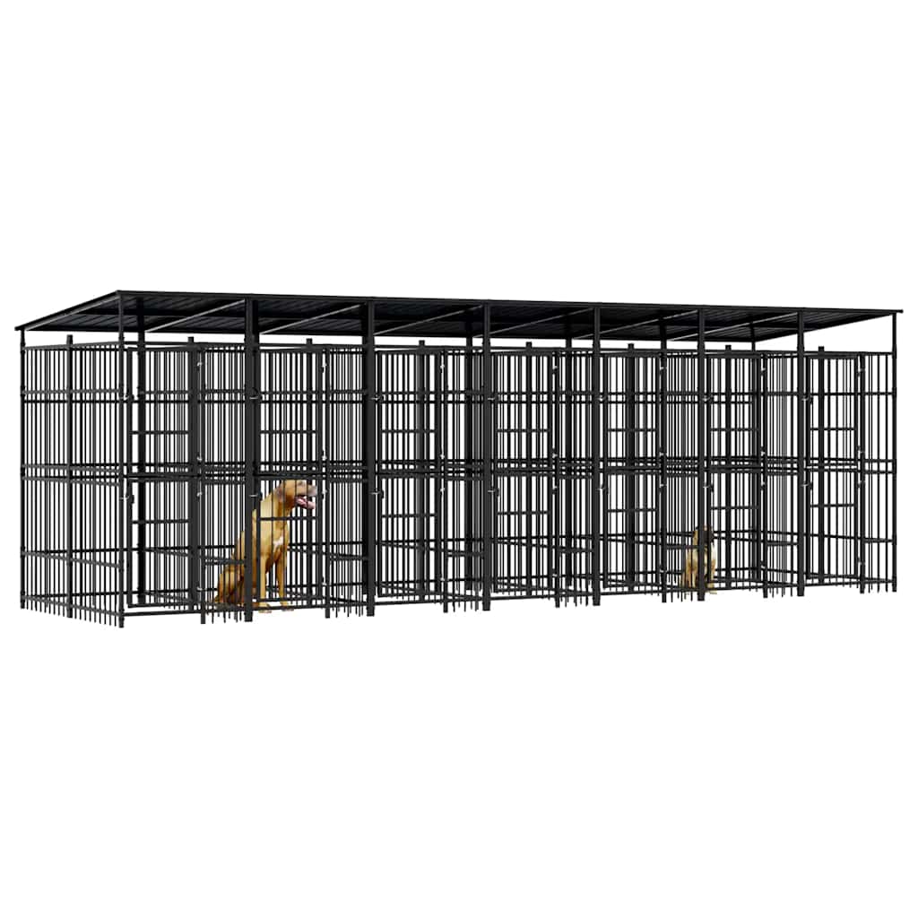 Outdoor Dog Kennel with Roof Steel 138.9 ft²