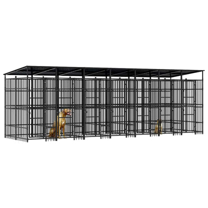 Outdoor Dog Kennel with Roof Steel 138.9 ft²