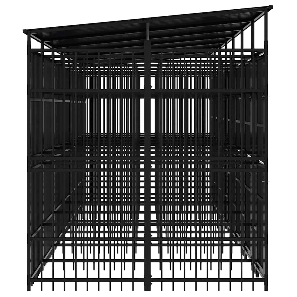 Outdoor Dog Kennel with Roof Steel 138.9 ft²