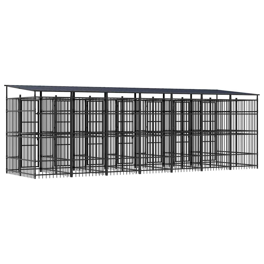 Outdoor Dog Kennel with Roof Steel 138.9 ft²