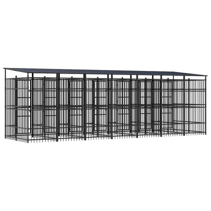 Outdoor Dog Kennel with Roof Steel 138.9 ft²