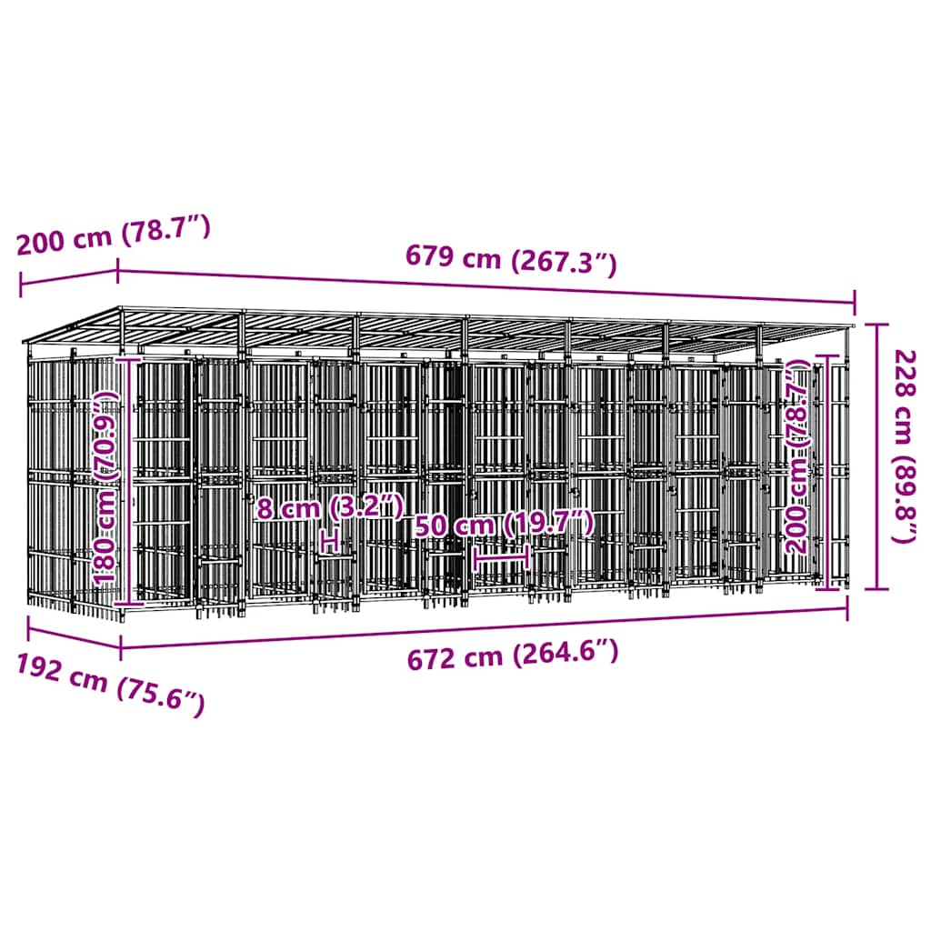 Outdoor Dog Kennel with Roof Steel 138.9 ft²