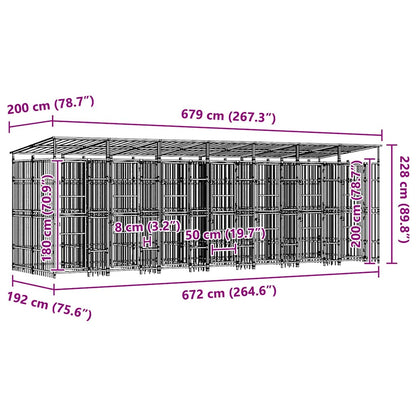 Outdoor Dog Kennel with Roof Steel 138.9 ft²