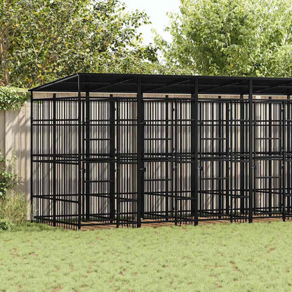 Outdoor Dog Kennel with Roof Steel 138.9 ft²
