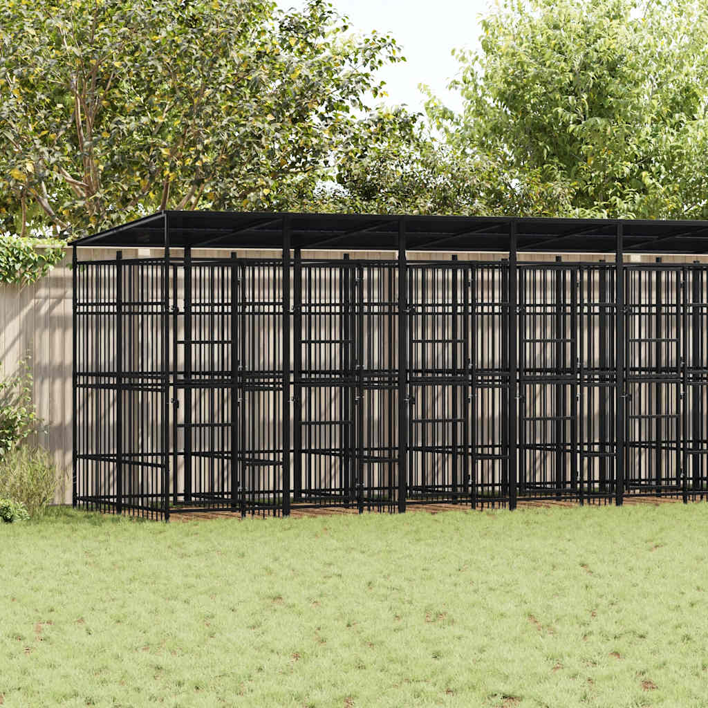 Outdoor Dog Kennel with Roof Steel 178.6 ft²