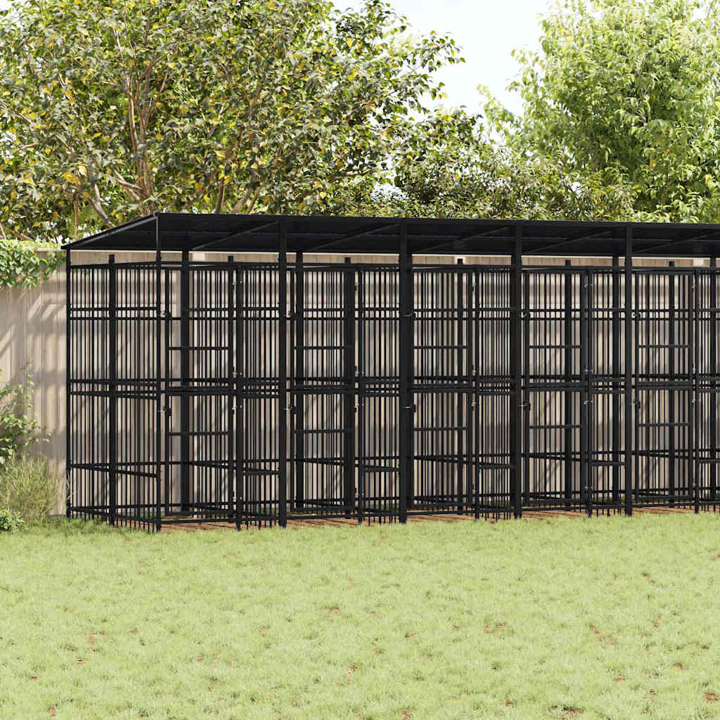 Outdoor Dog Kennel with Roof Steel 198.4 ft²