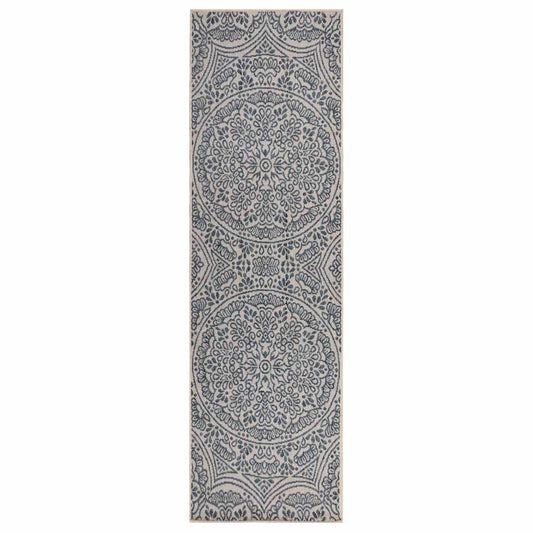 Outdoor Flatweave Rug 80x250 cm Blue Pattern
