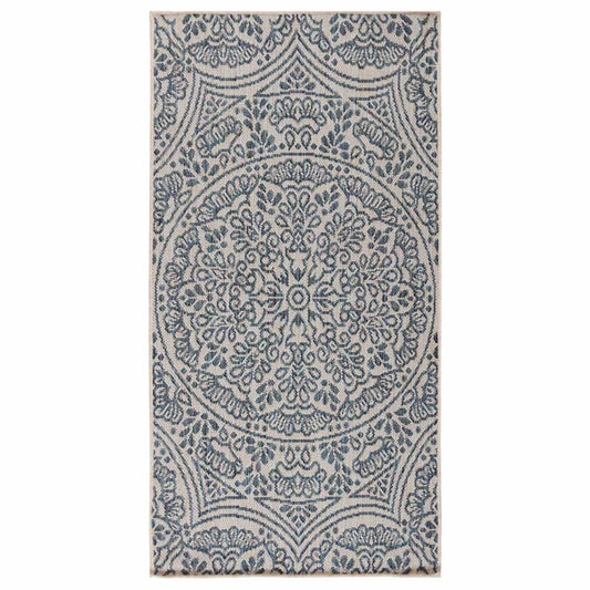 Outdoor Flatweave Rug 100x200 cm Blue Pattern