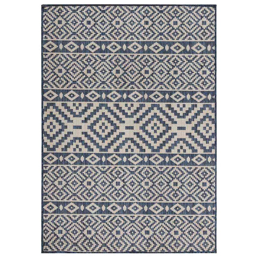 Outdoor Flatweave Rug 140x200 cm Blue Stripes