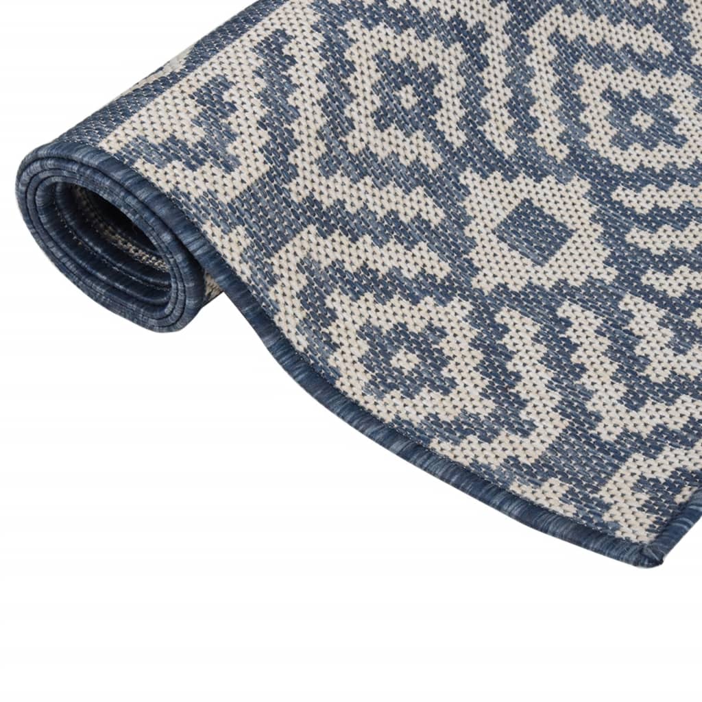 Outdoor Flatweave Rug 140x200 cm Blue Stripes