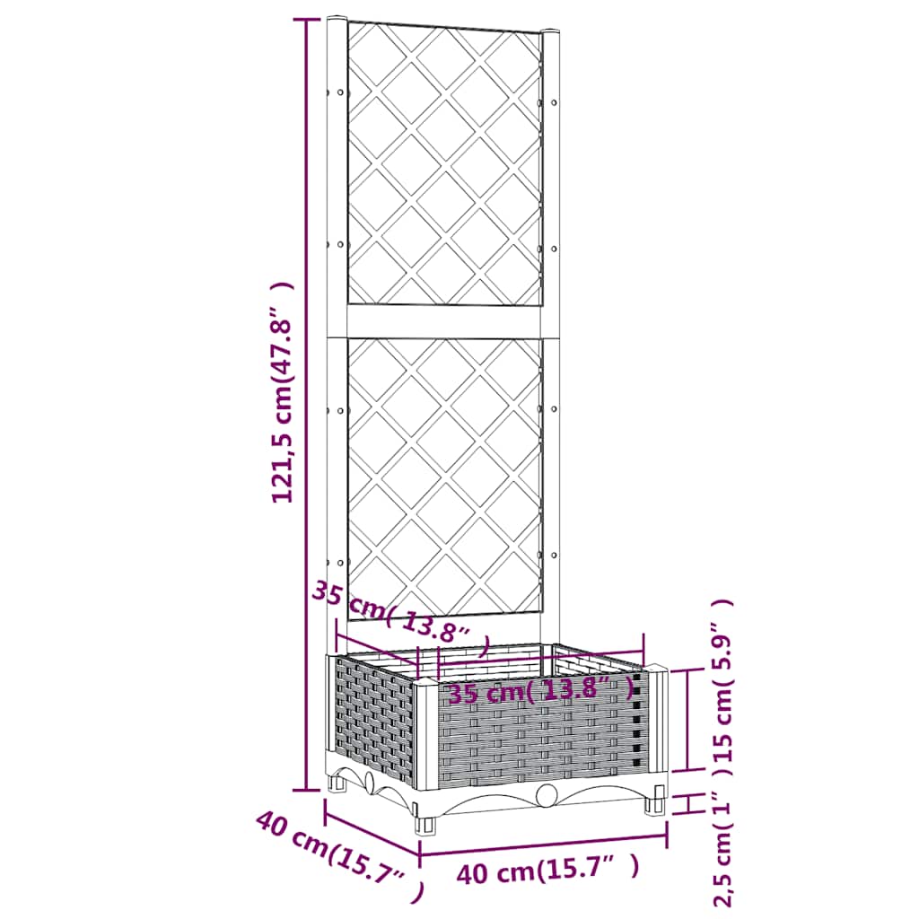 Garden Planter with Trellis Blue Grey 15.7x15.7x47.8" PP