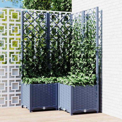 318255 vidaXL Garden Planter with Trellis Blue Grey 80x80x136 cm PP