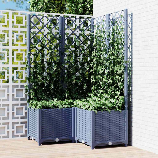 318255 vidaXL Garden Planter with Trellis Blue Grey 80x80x136 cm PP
