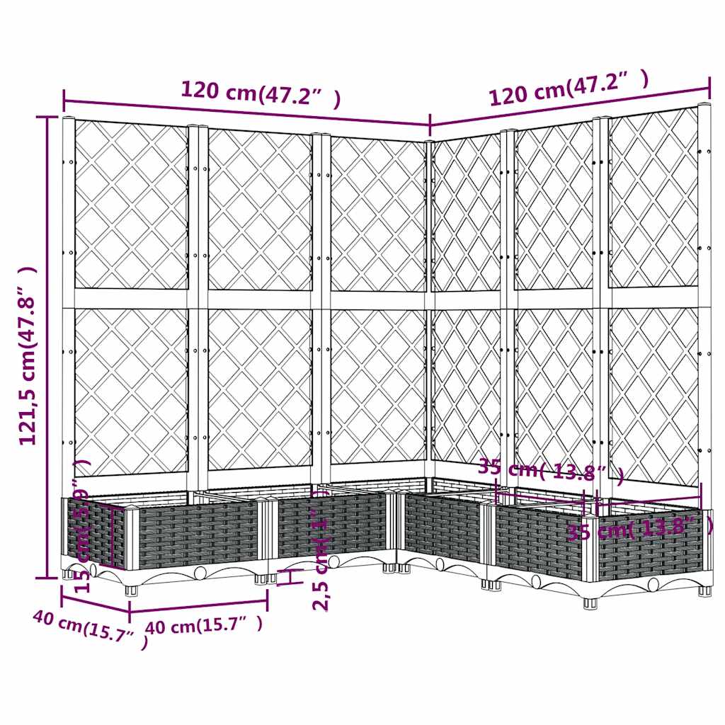 318256 vidaXL Garden Planter with Trellis Blue Grey 120x120x121,5 cm PP