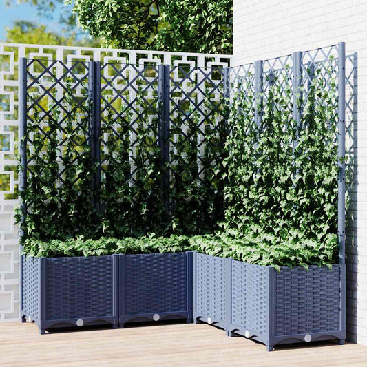 318257 vidaXL Garden Planter with Trellis Blue Grey 120x120x136 cm PP
