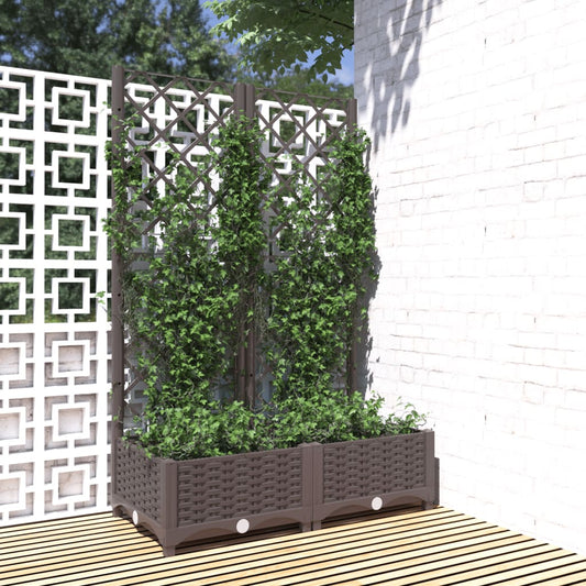 318260 vidaXL Garden Planter with Trellis Brown 80x40x121,5 cm PP