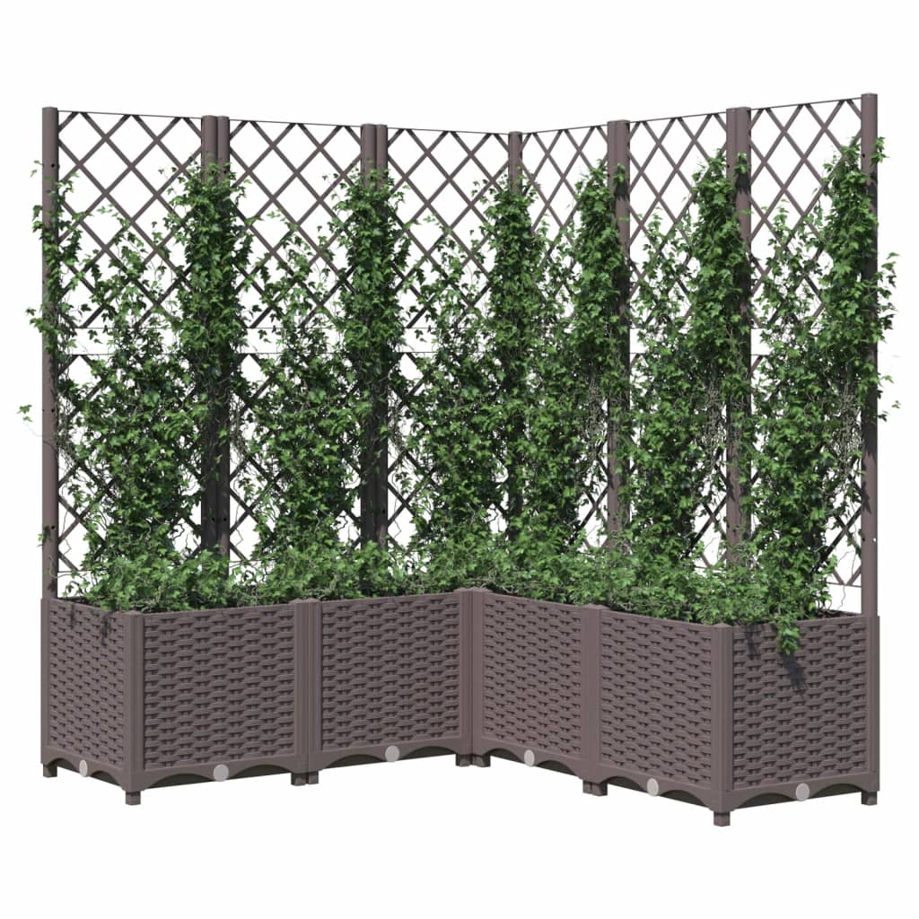 318267 vidaXL Garden Planter with Trellis Brown 120x120x136 cm PP