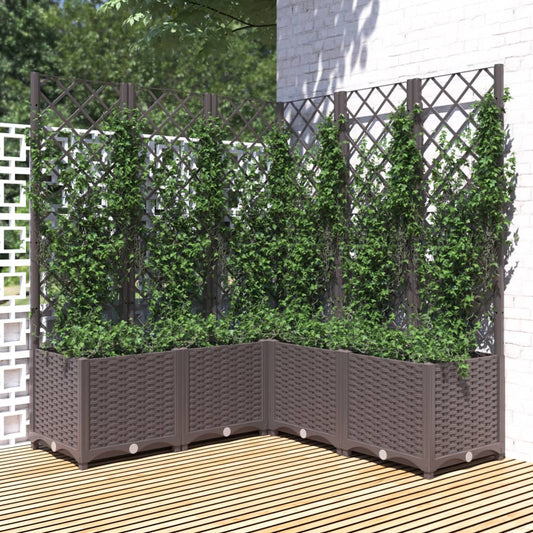 318267 vidaXL Garden Planter with Trellis Brown 120x120x136 cm PP