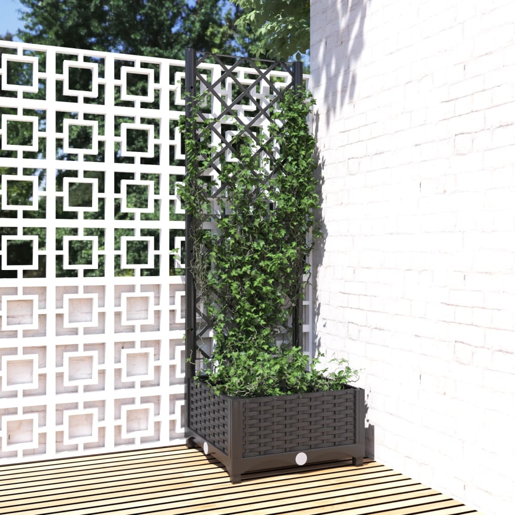 Garden Planter with Trellis Black 15.7x15.7x47.8" PP