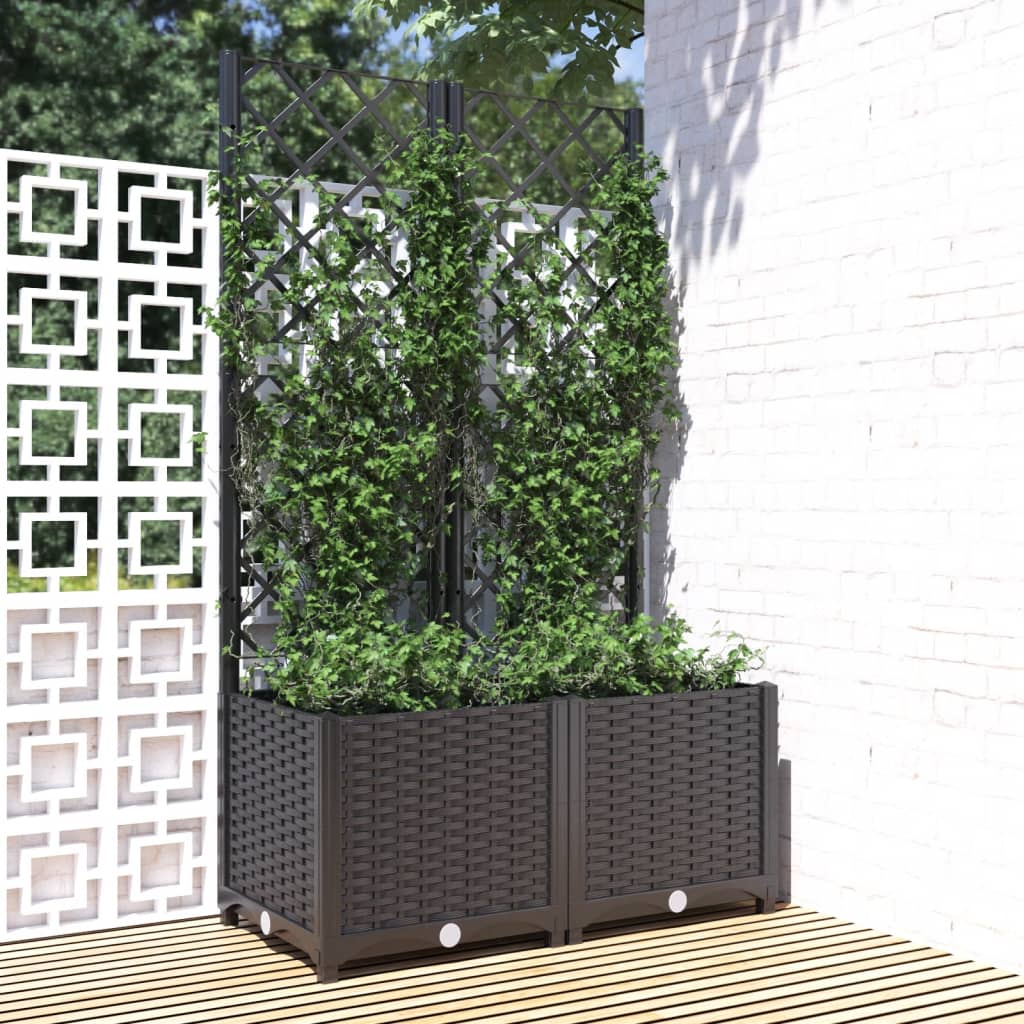 Garden Planter with Trellis Black 31.5x15.7x53.5" PP