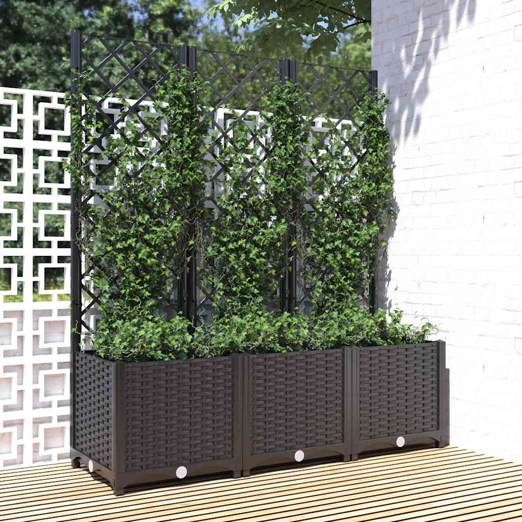 318273 vidaXL Garden Planter with Trellis Black 120x40x136 cm PP