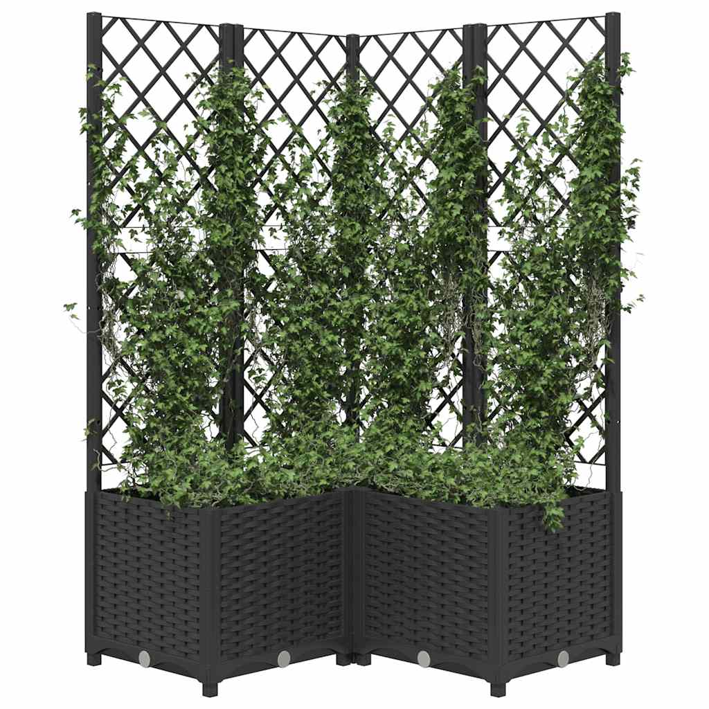 318275 vidaXL Garden Planter with Trellis Black 80x80x136 cm PP