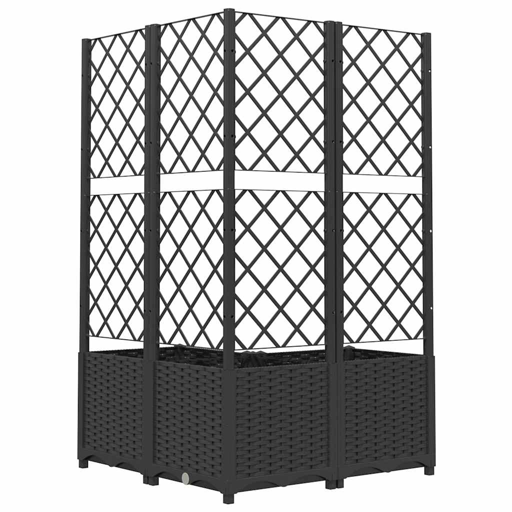 318275 vidaXL Garden Planter with Trellis Black 80x80x136 cm PP