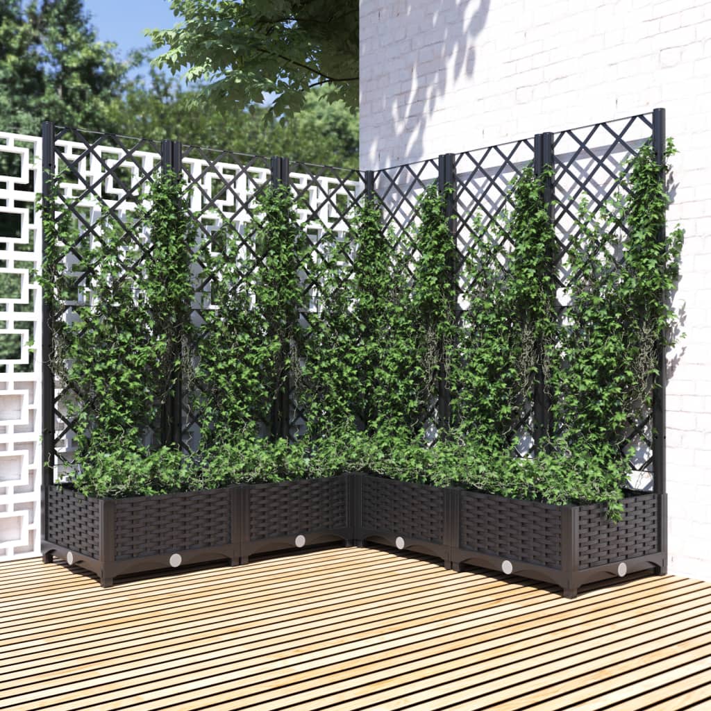 Garden Planter with Trellis Black 120x120x121,5 cm PP