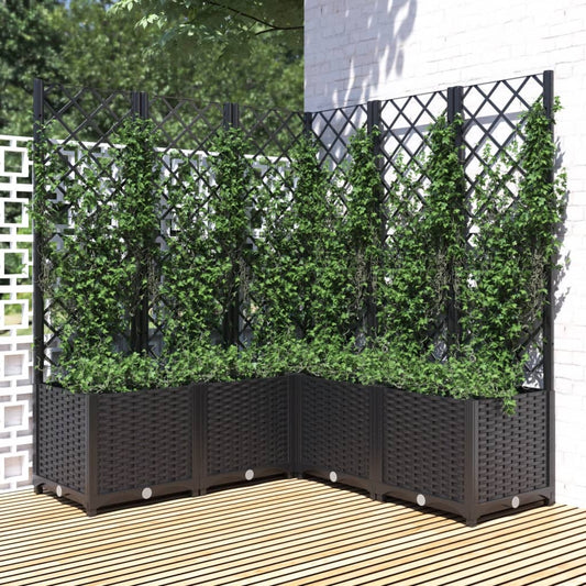 318277 vidaXL Garden Planter with Trellis Black 120x120x136 cm PP