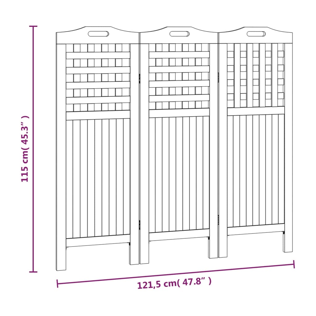 3-Panel Room Divider 121.5x2x115 cm Solid Wood Acacia