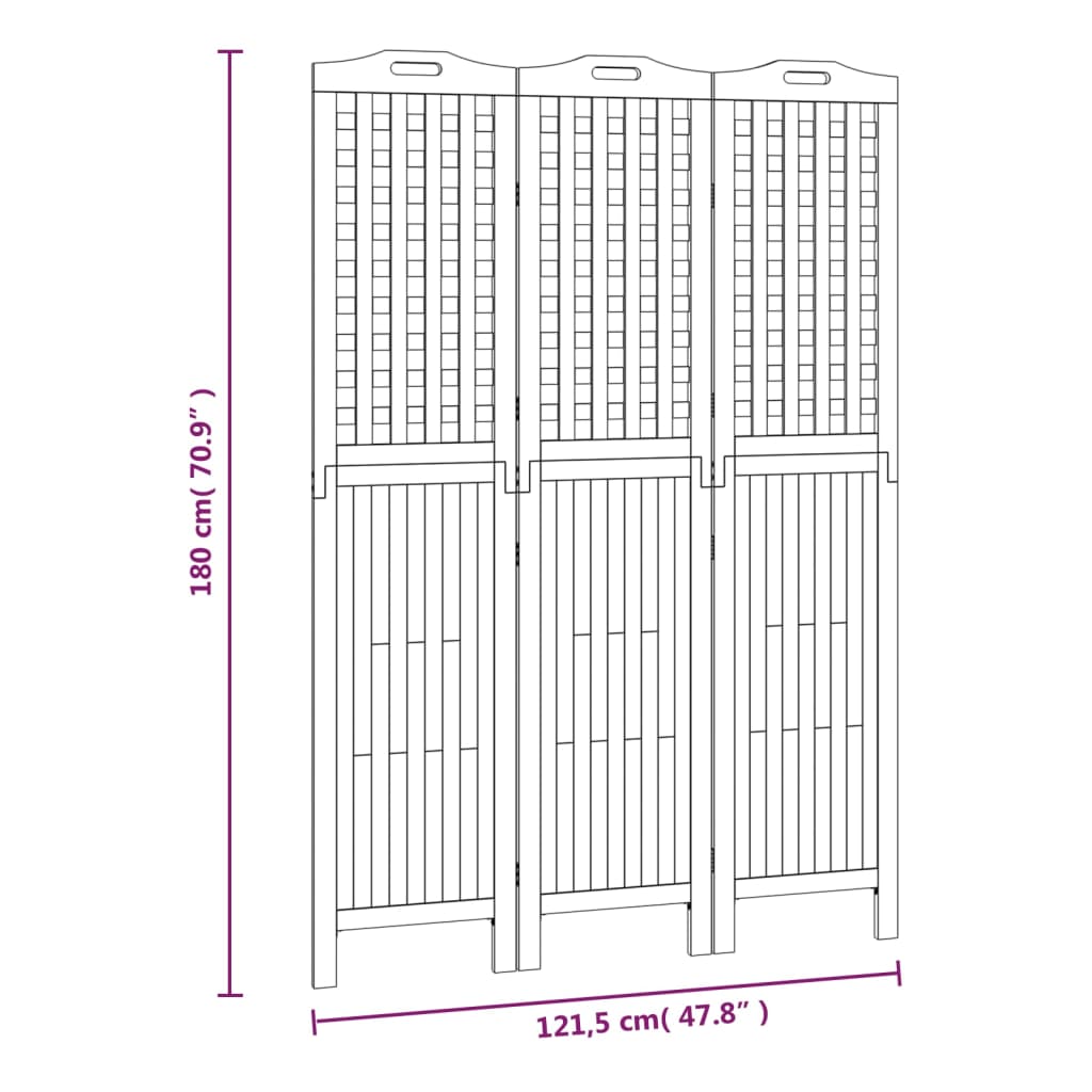 3-Panel Room Divider 121.5x2x180 cm Solid Wood Acacia