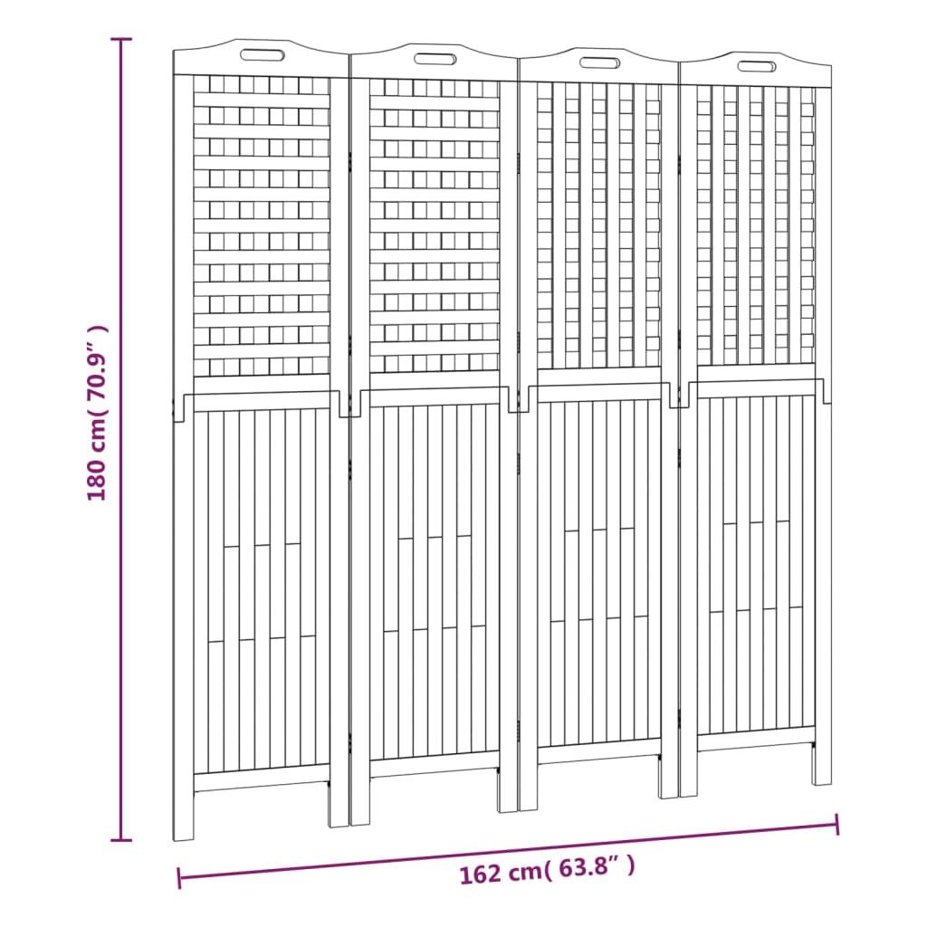 4-Panel Room Divider 162x2x180 cm Solid Wood Acacia