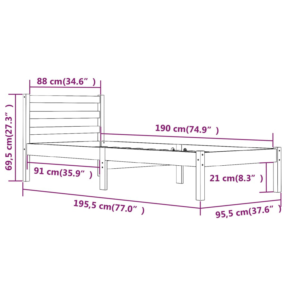 Bed Frame Solid Wood Pine 90x190 cm Single